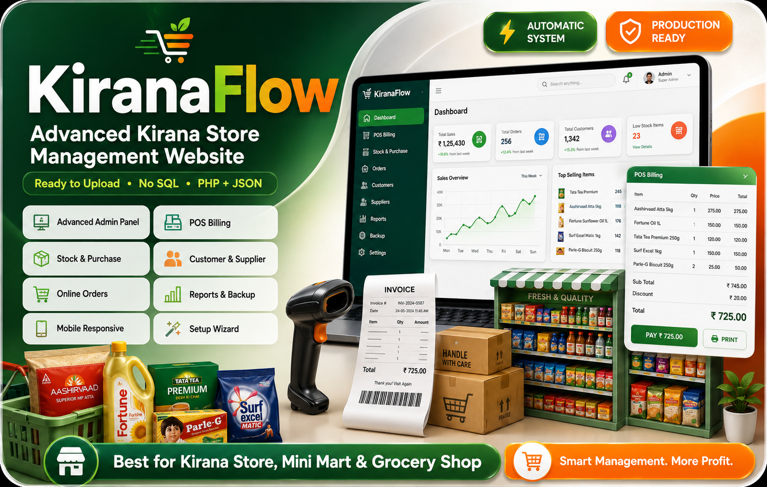KiranaFlow – Advanced Kirana Store Management Website | No SQL PHP Script