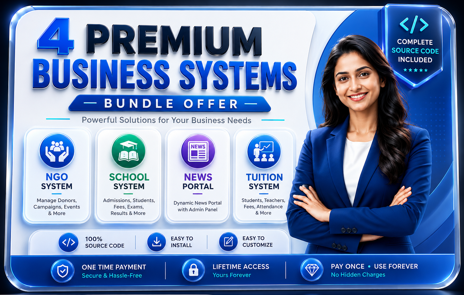 4 Premium Business Systems Bundle – NGO, School, News Portal & Tuition Management Software