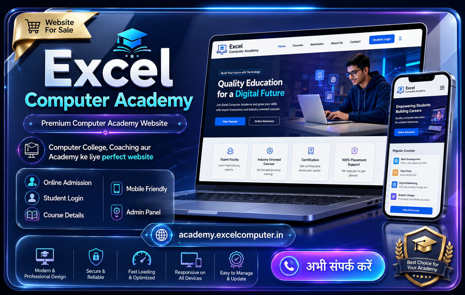 💻 प्रीमियम कंप्यूटर एकेडमी वेबसाइट – ऑनलाइन एडमिशन, स्टूडेंट पोर्टल और एडमिन मैनेजमेंट सिस्टम